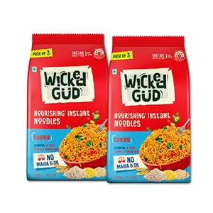 WickedGud Curry Nourishing Instant Noodles (201gm x 2) | Healthy Noodles | No Maida | No Oil | No MSG | High Protein | High Fibre | Cholesterol Free