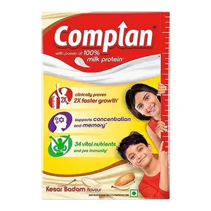 Complan Nutrition and Health Drink Kesar Badam 500g Refill pack with power of 100% Milk Protein and contrains 34 Vital Nutrients