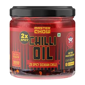 MasterChow 2X Spicy Sichuan Chilli Oil (170 gms) New Launch | Extra Hot | Made with Sichuan Peppercorns Crunchy Garlic & Red Chillies | All Purpose Condiment | Eat With Momos Pizza Noodles