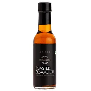 Sprig Toasted Sesame Oil |100% Natural | No artificial colours flavor additives or preservatives | Vegan Kosher Gluten free |Liquid Seasoning| Premium Finishing Oil |For Sauteing & Finishing| Enjoy with Noodles Salads Stir-fries Sauces Marinades | 125 g