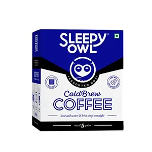 Sleepy Owl Assorted Cold Brew Coffee Bags | 5 Delicious Flavours - French Vanilla Dark Roast Cinnamon Hazelnut Original | Easy 3 Step Overnight Brew - No Equipment Needed | Makes 15 Cups | 100% Arabica