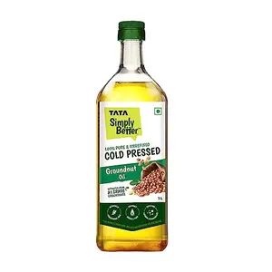 Tata Simply Better Pure and Unrefined Cold Pressed Groundnut Oil Naturally Cholesterol Free Groundnut Oil with Rich Aroma & Flavour of Real Groundnuts Can Be Used in Daily Cooking Multipurpose Usage A1 Grade Groundnuts Purity in Every Drop 1L