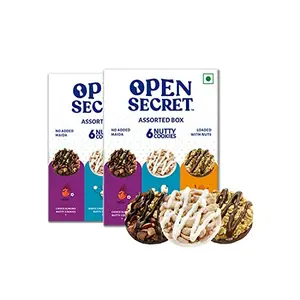 Open Secret Multi Flavor Story Box | 2 Assorted Story Box with Choco Almond White Choco Cashew & Peanut Butter Nutty Cookies|No Added Maida| Family Snacks Biscuit | 12 Cookies (6 Cookies Per Box) | 150g
