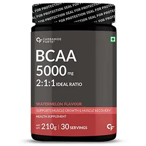 Carbamide Forte BCAA 5000mg Supplement for Men & Women 7g Serving with Ideal 2:1:1 Ratio | BCAA Powder for Muscle Growth & Muscle Recovery - Masala Watermelon Flavour - 210g