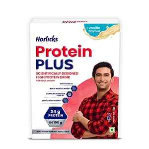 Horlicks Protein Plus Vanilla Protein Drink for Adults 400g Container | Whey Soy & Casein Blend - High protein powder | For Muscle Mass & Strength
