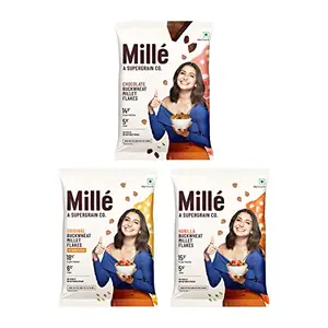 Mille Buckwheat Breakfast Flakes Trial Pack Combo | Original Vanilla and Chocolate Flakes Combo | Gluten Free | NO CORN | Kuttu Atta | High Plant Protein | Low Carbs | Low GI Millet Grain | 150 grams