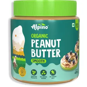 ALPINO Organic Natural Peanut Butter Smooth 400g - 100% Roasted Organic Peanuts - 30g Protein No Added Sugar & Salt non-GMO Gluten Free Vegan Plant Based Unsweetened Peanut Butter Creamy