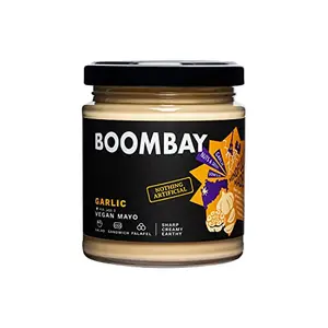 BOOMBAY Garlic Vegan Mayo 190g | Use as a Salad Dressing Spread on Bread or Toast Dip for Falafel | Plant Based | Sustainably Farmed | No Refined Sugar | No Bad Oils | Gluten Free