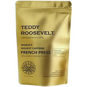 Teddy Roosevelt High Caffeine French Press Coffee Powder Arabica Dark Roast Coarse Ground 250g (Make Hot or Cold Brew)