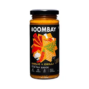 BOOMBAY Garlic + Chilli Stir Fry Sauce 250g | Use in Sandwich or as a Dip with Noodles or Burgers or Momos Marinade for Vegetables | Plant Based | Sustainably Farmed | No Refined Sugar | No Bad Oils