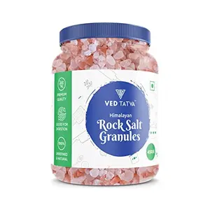 VED TATVA Himalayan Pink Rock Salt Crystals Whole/Granules/Sendha/Sindhav Namak 450gm Jar/Unrefined & Natural Used for Cooking Baking Sprinkling Fermenting Marinating