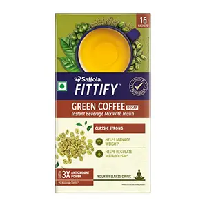 Saffola FITTIFY Gourmet Classic Strong Green Coffee Instant Beverage Mix for Weight Management - 30g (15 Sachets)