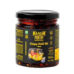 NAAGIN Indian Pantry Essentials - Crispy Chilli Oil | Made with real Guntur Chillies | Mildly Spicy - 2/10 heat level | Vegan | Dip Cook Marinate| No artificial colours & flavor | Perfect for Stir-Fries Momos Noodles Pizzas and Salad | Proudly Made in Ind