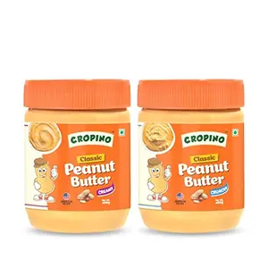 CROPINO Classic Peanut Butter Creamy 400g & Peanut Butter Crunchy 400g | Made with Roasted Peanuts | Gluten Free | 26G Protein | Cholesterol Free | Non GMO | Vegan | Ready to Eat | Pack of 2