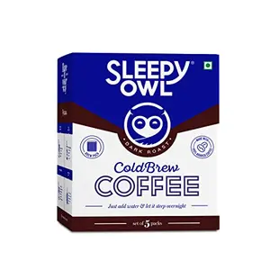 Sleepy Owl Dark Roast Cold Brew Coffee Bags | Set of 5 Packs - Makes 15 Cups | Easy 3 Step Overnight Brew - No Equipment Needed | Medium Roast | 100% Arabica | Directly Sourced From Chikmagalur