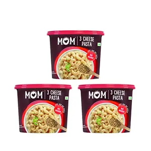 MOM - Meal of the Moment 3 Cheese Pasta 74g (Pack of 3) - Ready to eat | No Added Preservatives | Instant Meals | 100% durum Wheat