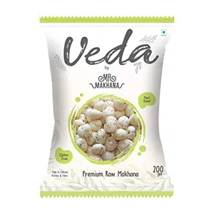 Mr. Makhana Veda Premium Plain & Raw Phool Makhana & Foxnuts : Plant Based Gluten Free High in Calcium Protein & Fiber (200 Gms 1)