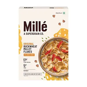 Mille No Added Sugar Original Buckwheat Breakfast Flakes | Gluten Free | NO CORN | Kuttu Atta | High Plant Protein | Low Carbs | Low GI Millet Grain | Naturally Cholesterol Free | 450 grams