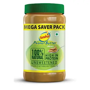 Sundrop Natural Peanut Butter | Creamy 924g Unsweetened Peanut Butter | 29% Vegan Protein | High Protein Vegan Peanut Butter | Gluten Free