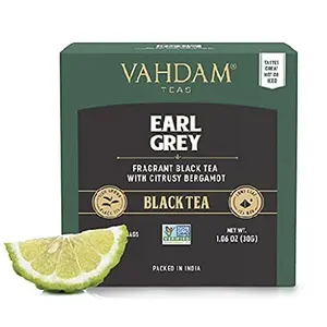 VAHDAM Organic Earl Grey Black Tea Bags (15 Count) High Caffeine Non-GMO Gluten-Free | Citrusy Earl Grey Tea Leaves w/Pure Bergamot Oil | Individually Wrapped Pyramid Tea Bags | Direct from Source