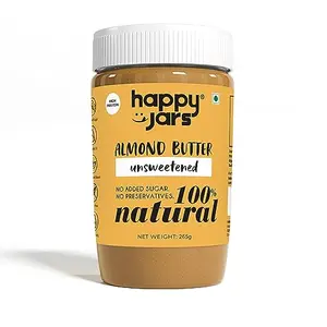 Happy Jars Unsweetened Almond Butter (265g) | High Protein | Pure Almonds | Suitable for babies | Vegan | Keto | Natural Ingredients