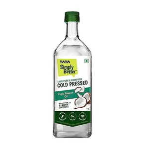 Tata Simply Better Pure and Unrefined Cold Pressed Virgin Coconut Oil Naturally Cholesterol Free Coconut Oil with Rich Aroma & Flavour of Real Coconuts Can Be Used in Daily Cooking Multipurpose Usage A1 Grade Coconuts Purity in Every Drop 1L
