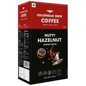 COLOMBIAN BREW COFFEE Hazelnut Instant Coffee Powder No Sugar Vegan 100g Box