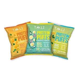 Taali Jowar & Protein Puffs | 60 gm (Pack of 3) | Pudina Punch Cheese & Herb Cream & Onion | Healthy Roasted Tasty Snacks Ready to eat | 100% Veg. Gluten free products No Cholesterol No Trans-Fat