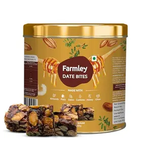 Farmley Premium Date Bites Dry Fruit Barfi Healthy and Delicious Indian Sweets Gift Pack 200 gram | Made with Dates Pistachios Cashewnuts Almonds Honey and Pure Ghee