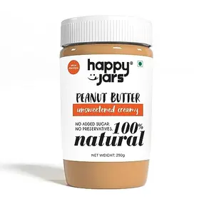 Happy Jars Peanut Butter Unsweetened Creamy 290g | High Protein | 100% Java Peanuts | Natural Ingredients Nut Butter | Also Suitable for Babies
