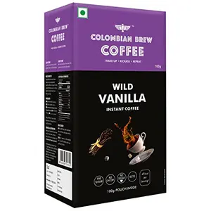 Colombian Brew Vanilla Instant Coffee Powder No Sugar Vegan 100g