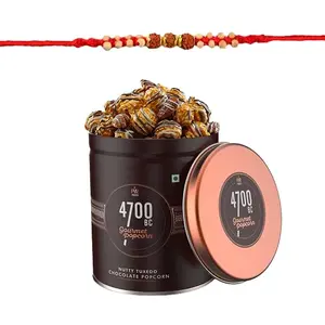 4700BC Nutty Tuxedo Chocolate Popcorn Tin 150g with Premium Rakhi