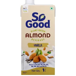 So Good Plant Based Almond Beverage Vanilla 1 L | Vanilla | Lactose Free | Gluten Free | No Preservatives | Zero Cholesterol | Dairy Free| Source of Calcium & Vitamins
