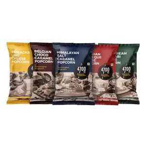 4700BC Gourmet Popcorn Combo Pack Pouch 475g (5 Flavours: 1 Himalayan Salt Caramel 1 Hawaiian Barbeque Cheese 1 Sriracha Lime Cheese 1 Belgian Choco Caramel and 1 Sour Cream and Wasabi Cheese)