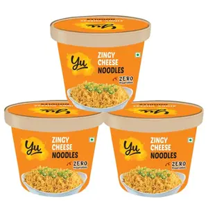 Cup Noodles - Zingy Cheese - Saucy Noodles - Pack of 3 - No Preservatives - Instant Food - 100% Natural & Veg - Ready to Eat Instant Noodles in 5 mins - 675g - Yu Foodlabs