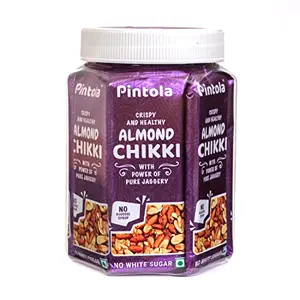 Pintola Almond Chikki Jar | Pack of 13 pcs (12+1 Chikki Extra) | Almond BarMade with Jaggery | No Glucose Syrup | No Preservatives | Gluten Free | Indian Sweets | Gajak | (25g Each x 13N = 325g)