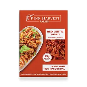 Pink Harvest Farms Red Lentil Pasta | No Rice - No Maida | Vegan | Gluten Free | High Protein | (Red Lentil Fusilli Pasta 200 g (Pack of 1))