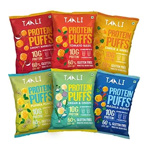 Taali Protein Puffs | 60 gm (Pack of 6) | Try All Flavors Pack | Healthy Roasted Tasty Snacks | 100% Veg Gluten Free No Cholesterol No Trans-Fat