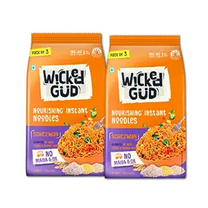 WickedGud Schezwan Nourishing Instant Noodles (207gm x 2) | Healthy Noodles | No Maida | No Oil | No MSG | High Protein | High Fibre | Cholesterol Free