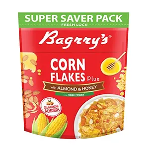 Bagrrys Corn Flakes 750gm Pouch | Almond and Honey | With Fibre Power | Breakfast Cereal | Naturally Cholesterol Free