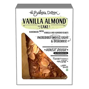 The Baker's Dozen Cake Classic Vanilla Almond Cake | Made with Real Butter and Vanilla | Topped with Almond Slivers | Mildly Sweet | Eggless | Pack of 1