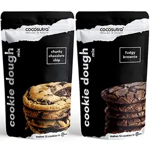 COCOSUTRA Cookie Dough Mix Combo Pack | Chunky Chocolate Chip 220 g & Fudgy Brownie 220 g |100% Natural & Vegan| 3 Easy Steps for Perfect Cookies - Whisk Scoop & Bake - 440 g