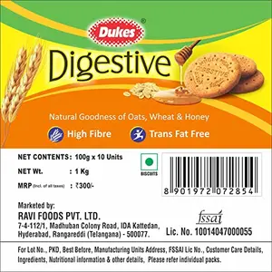 Dukes Digestive - Natural Goodness of Oats Wheat and Honey (Pack of 10 - 1000g)