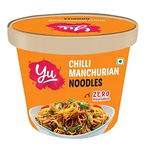 Yu Foodlabs Chilli Manchurian Cup Noodles - Wheat Saucy Noodles - No Preservatives - 100% Natural & Veg - Ready to Eat Instant Noodles in 5 mins - 225g
