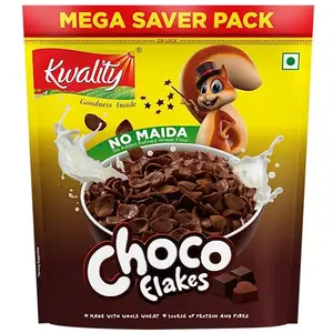Kwality Choco Flakes - Made with Whole Wheat Zero% Maida Source of Protein and Fibre Richness of Chocolate 1Kg