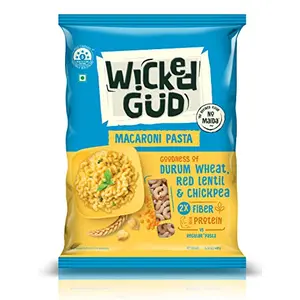 WickedGud 2X Fiber Macaroni Pasta | No Maida | Durum Wheat Semolina | Brown Rice | Red Lentils | Healthy Diet Pasta - 400gm