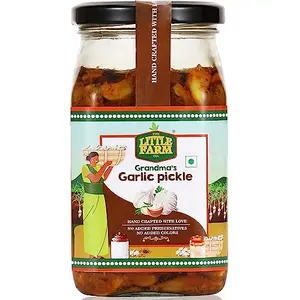 THE LITTLE FARM CO Garlic Pickle - Lehsun ka Achar | Less Oil Mustard Base Homemade Garlic Pickles with Jaggery | No Added Preservatives No Artificial Flavours | Traditional Recipe 400g