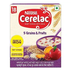 Nestle Cerelac Baby Cereal with Milk  5 Grains & Fruits Stage 5 From 18 to 24 Months  Source of Iron & Protein  300g