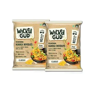 WickedGud Hakka Noodles (200gm x 2) No Maida | No Oil | No MSG | High Protein | High Fibre | Cholesterol Free