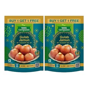 Tata Sampann Gulab Jamun Dessert Mix | Soft Spongy Melt-in-Mouth Gulab Jamuns | Rich in Taste with No Artificial Flavours | No Artificial Colours & Preservatives | Makes 35^ Gulab Jamuns| 175 g | Buy 1 Get 1